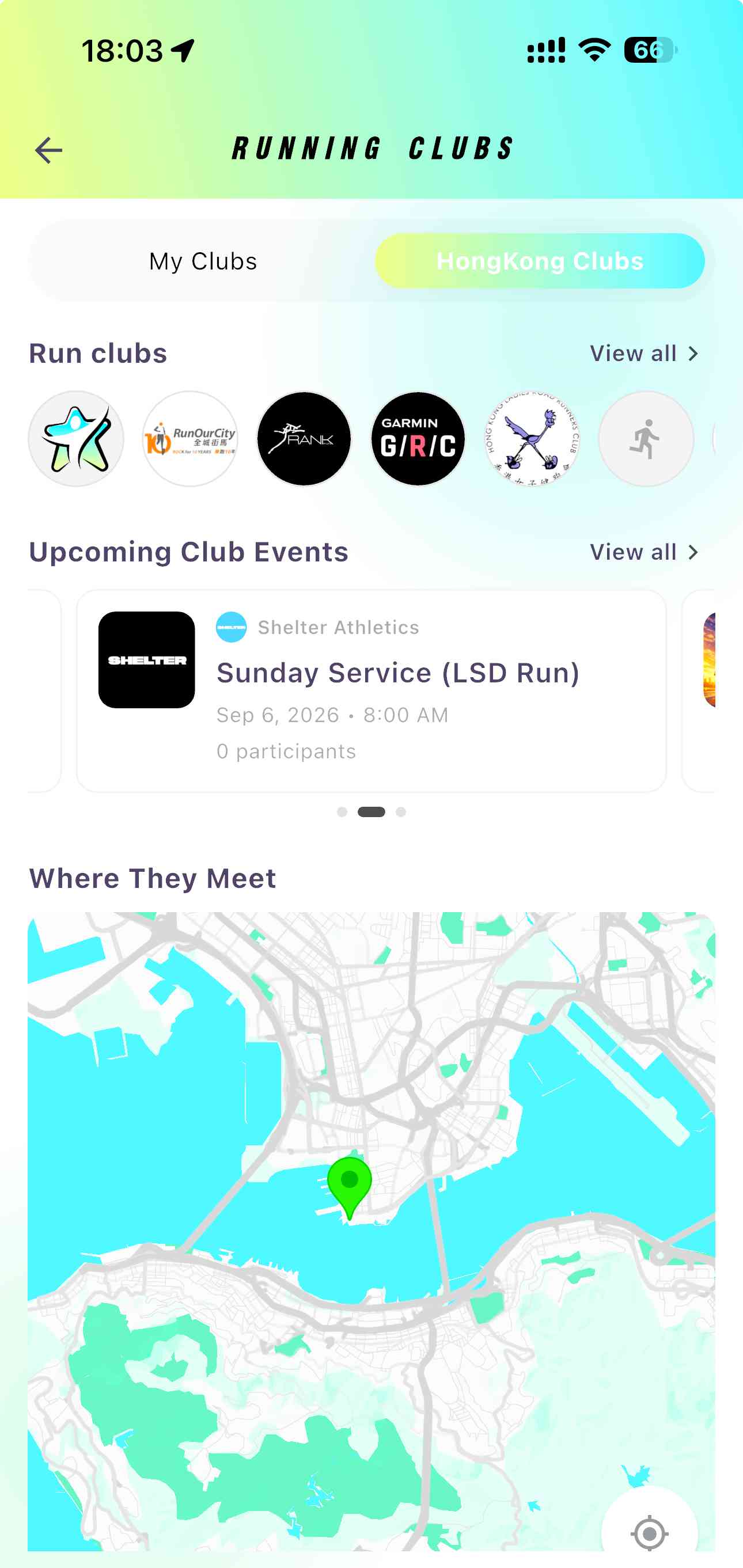 Elites running club screen